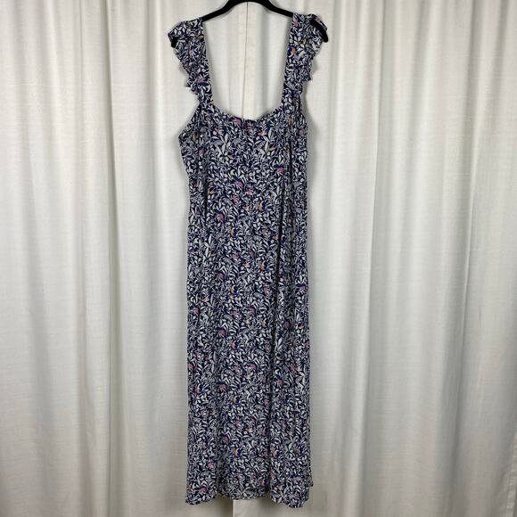 LOFT Blue&White Bird Ruffle Strap Maxi Dress Sz.16 NWT - Picture 10 of 16